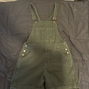 Olive green denim overalls